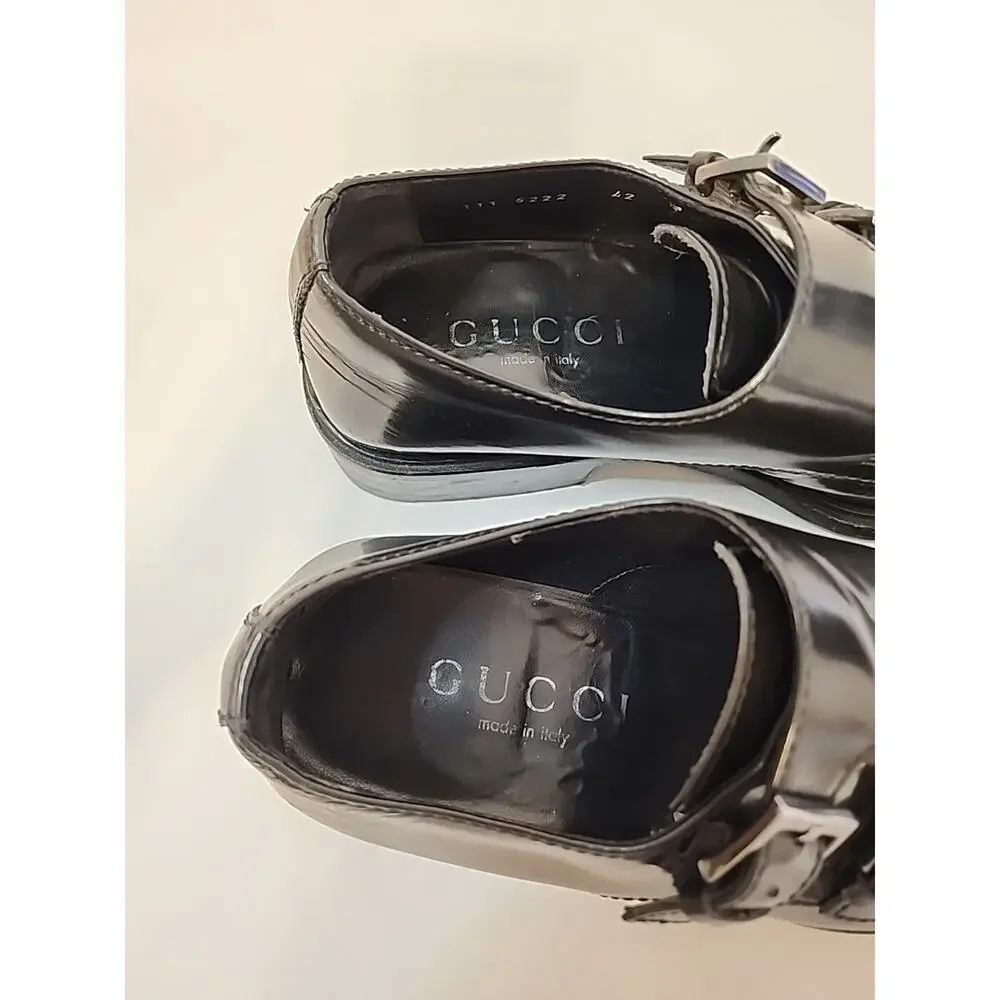 GUCCI Men’s Black Leather Double Monkstrap Oxfords Shoes Size 8.5 E Wide